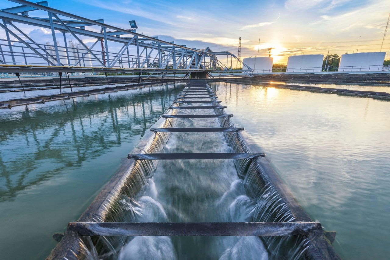 Water Treatment Plant process at sunset